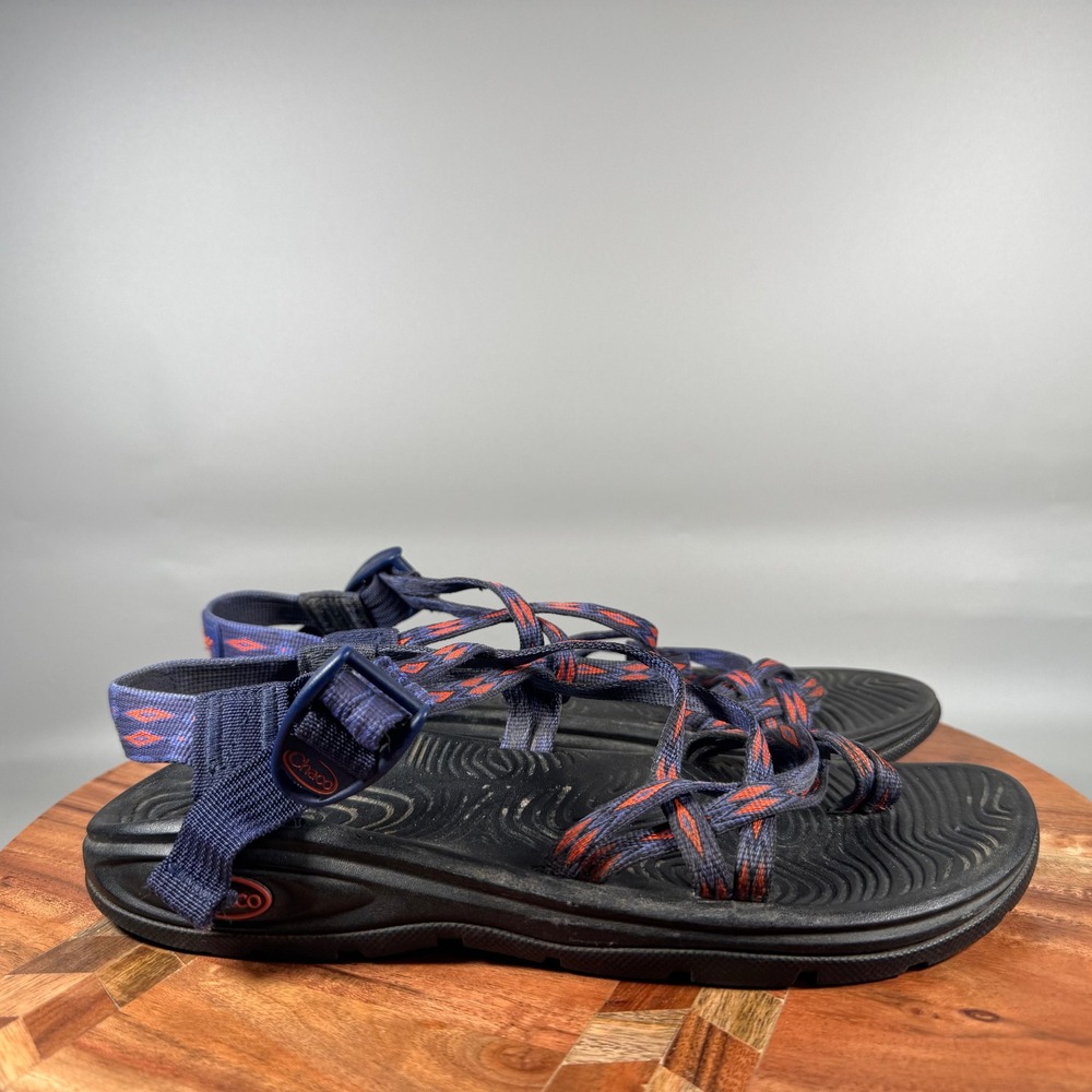Chaco Z Cloud 2 Women 9 Navy Blue Orange Diamond Strappy Toe Loop Hiking Sandals